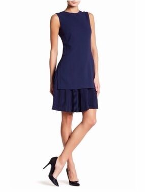 Theory Malkan Pleated Skirt Navy Crepe Dress